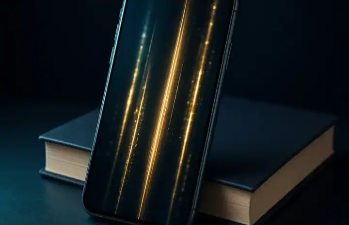 Schmales Smartphone mit goldenen Lichtstreifen, ohne Markenlogo