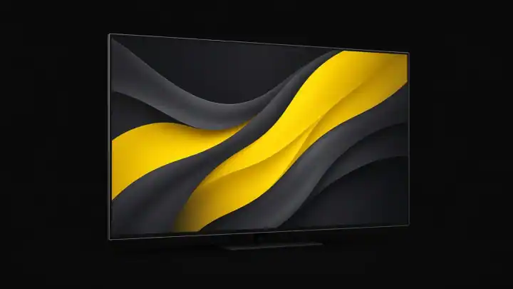 Generischer Smart TV ohne Markenlogo mit abstraktem gelbem Bildschirm