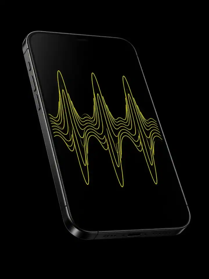 Generisches Smartphone mit abstraktem gelbem Bildschirm, Symbol für IPTV auf iPhone und iPad
